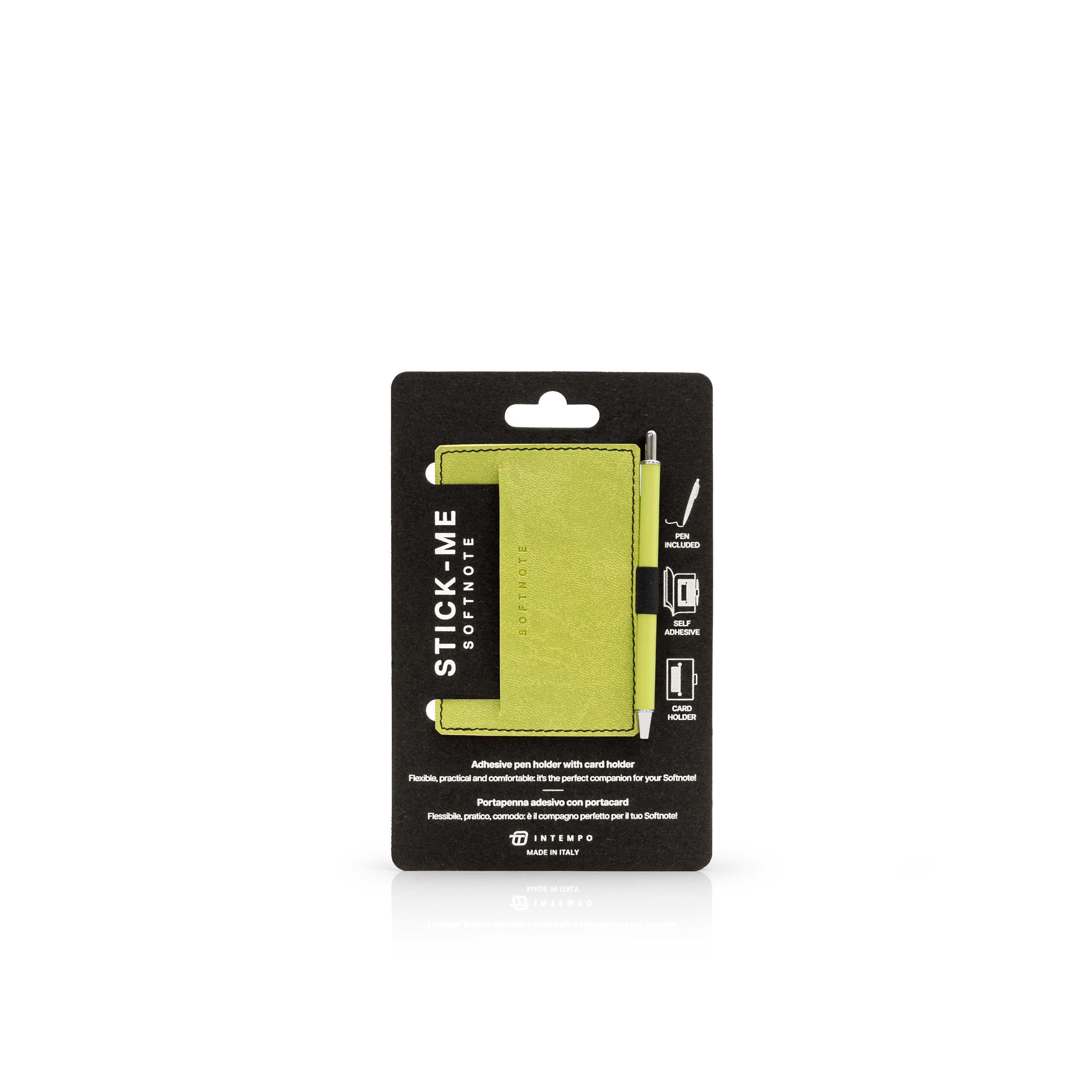 Softnote Stick-me adhesive pen+card holder with pen - Lime