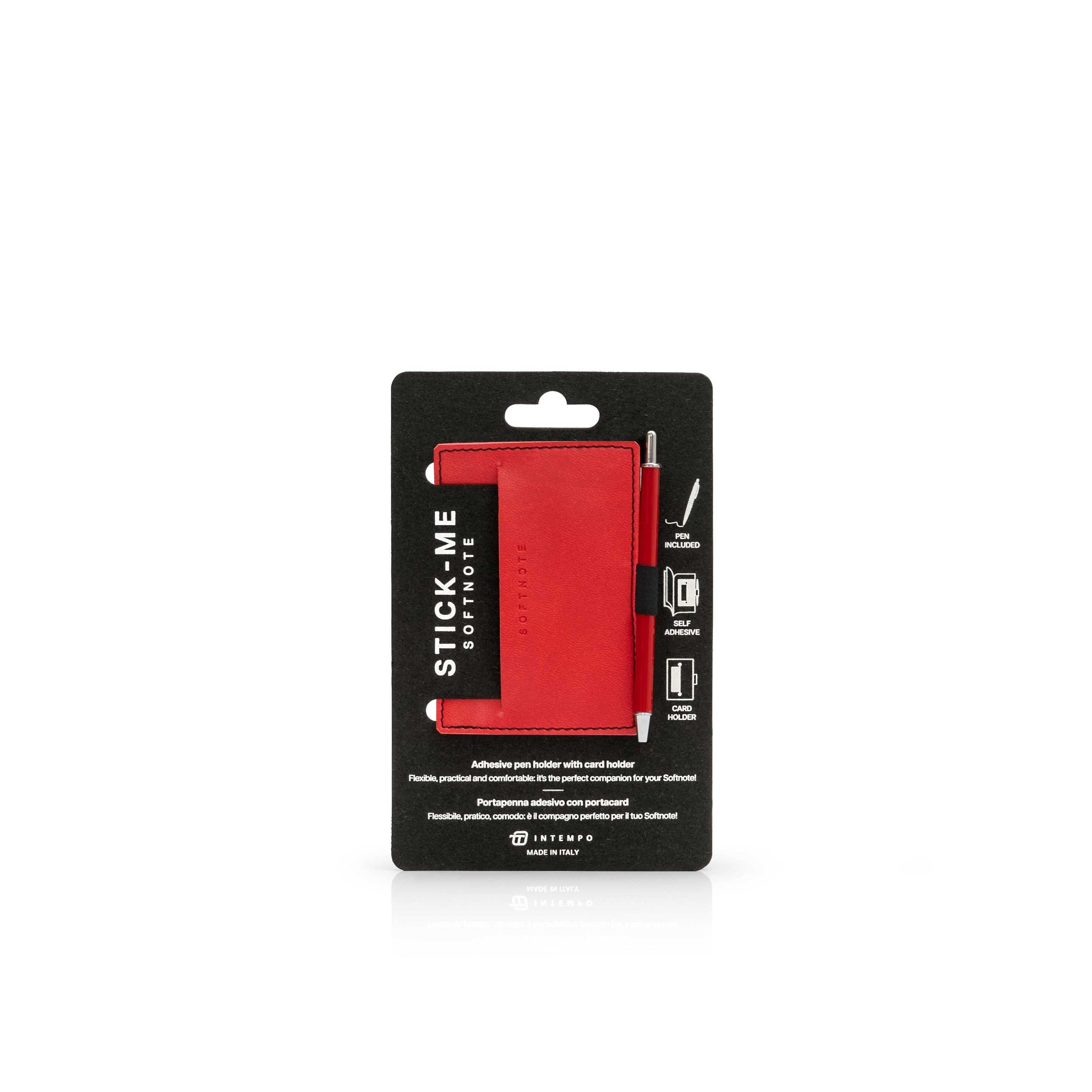Softnote Stick-me adhesive pen+card holder with pen - Red