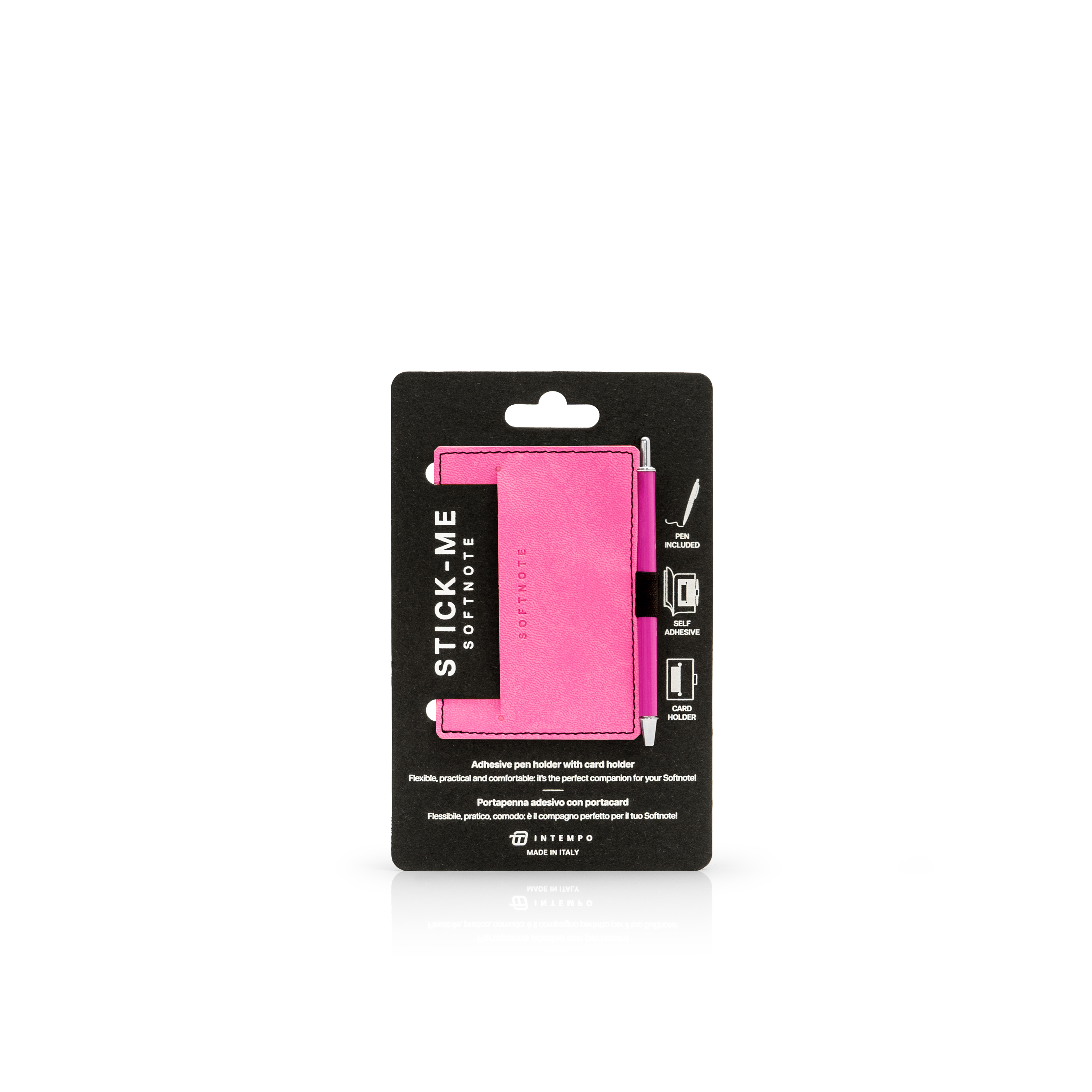 Softnote Stick-me adhesive pen+card holder with pen - Fuxia