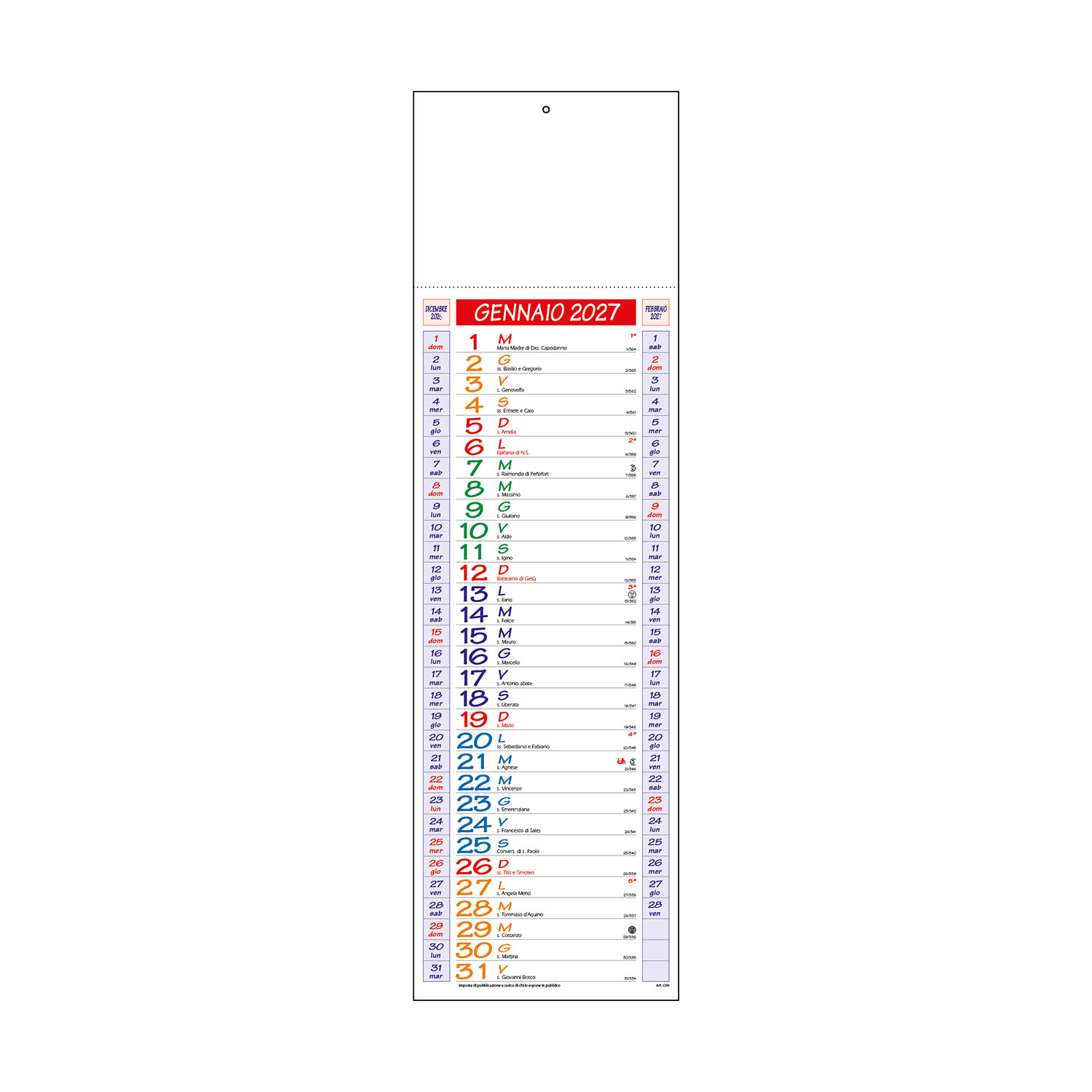 Calendario Olandese Silhouette 14X47 Linea Multicolor