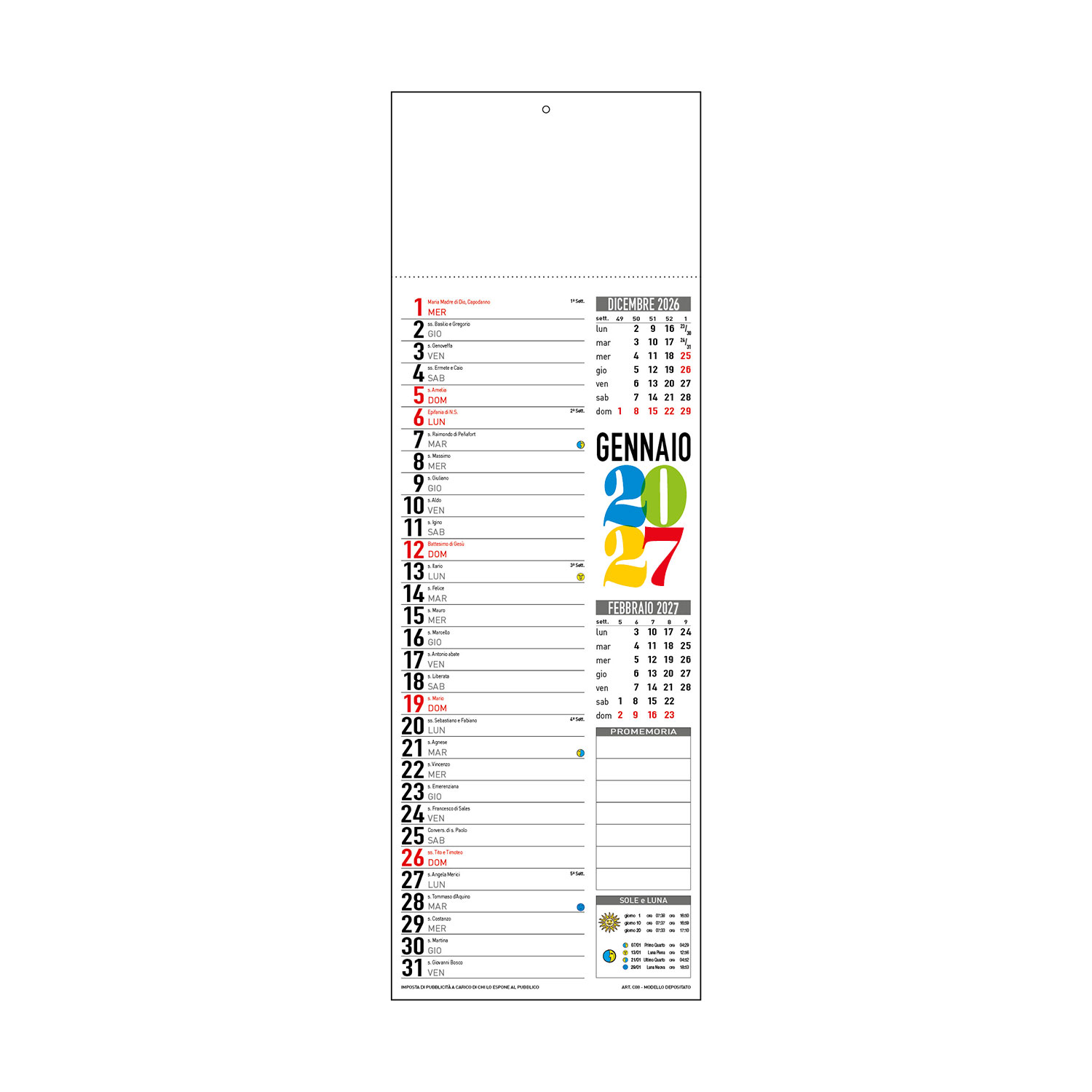 Calendario Olandese Silhouette 14X47 Linea Light