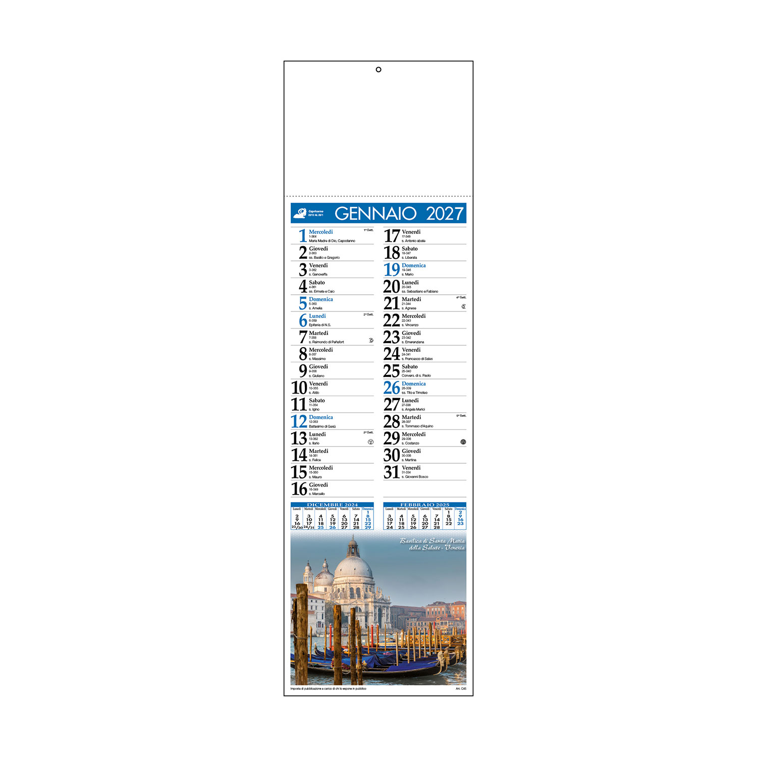 Calendario Olandese Silhouette 14X47 Linea Illustrati