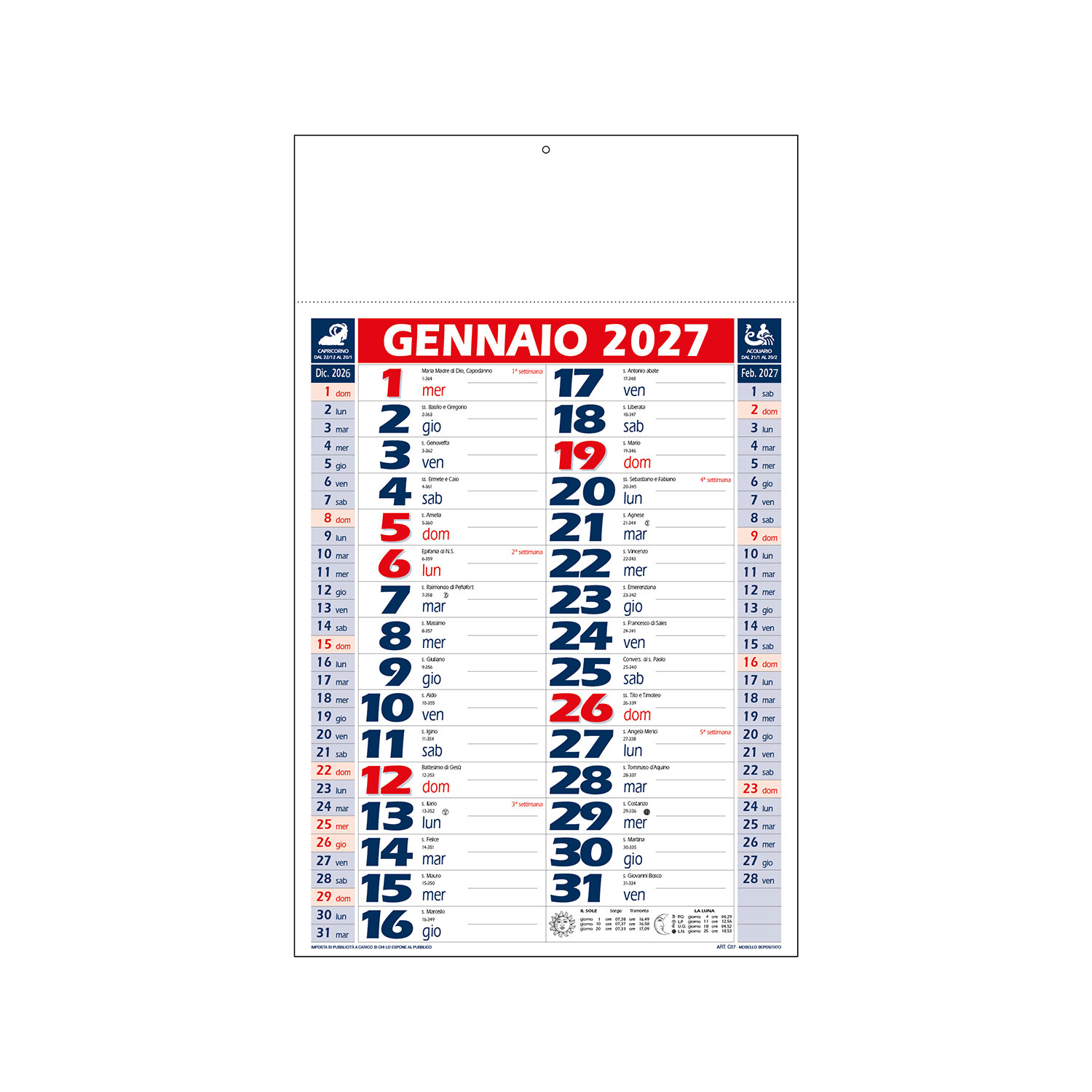 Calendario Olandese 29X47 Linea Basicblue