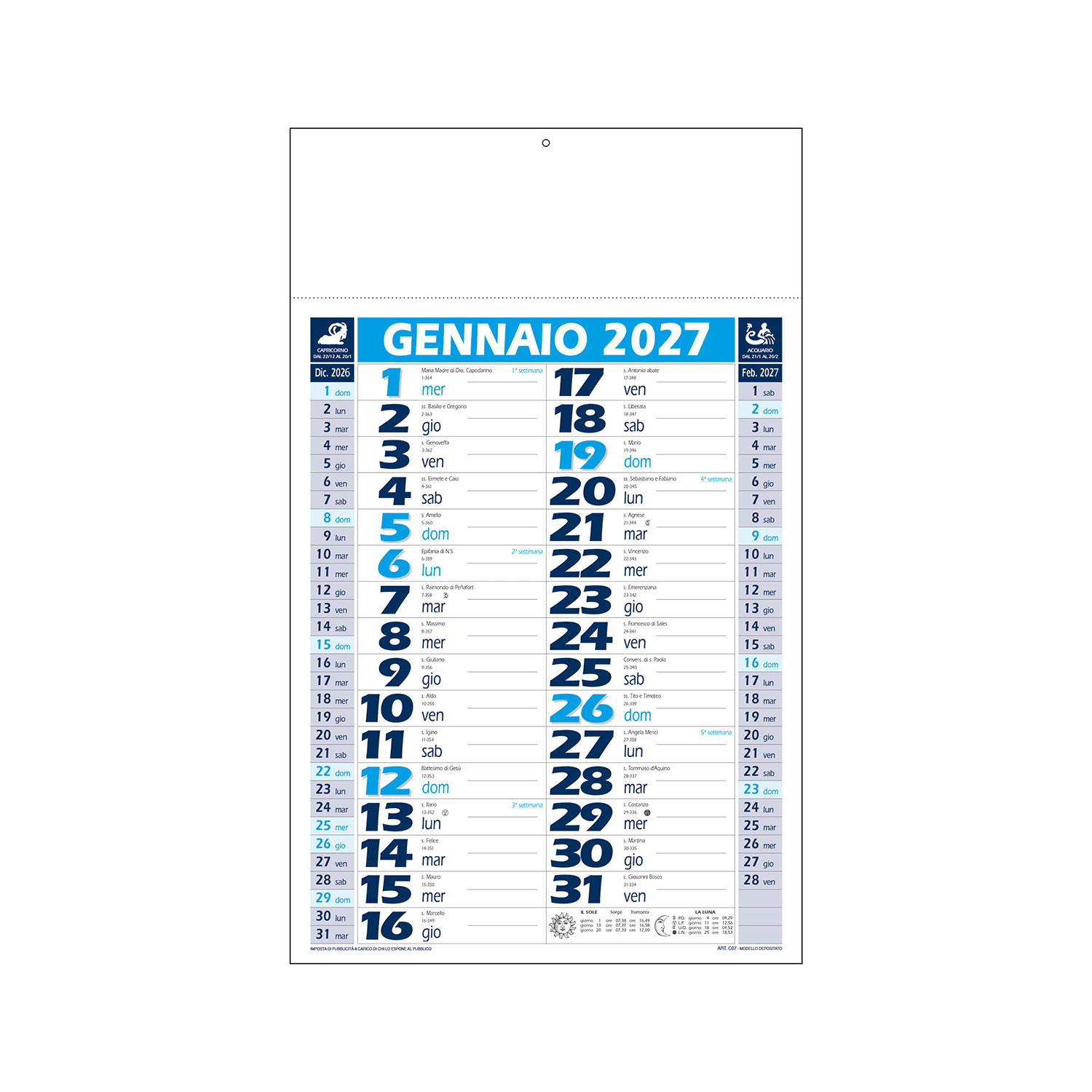 Calendario Olandese 29X47 Linea Basicblue