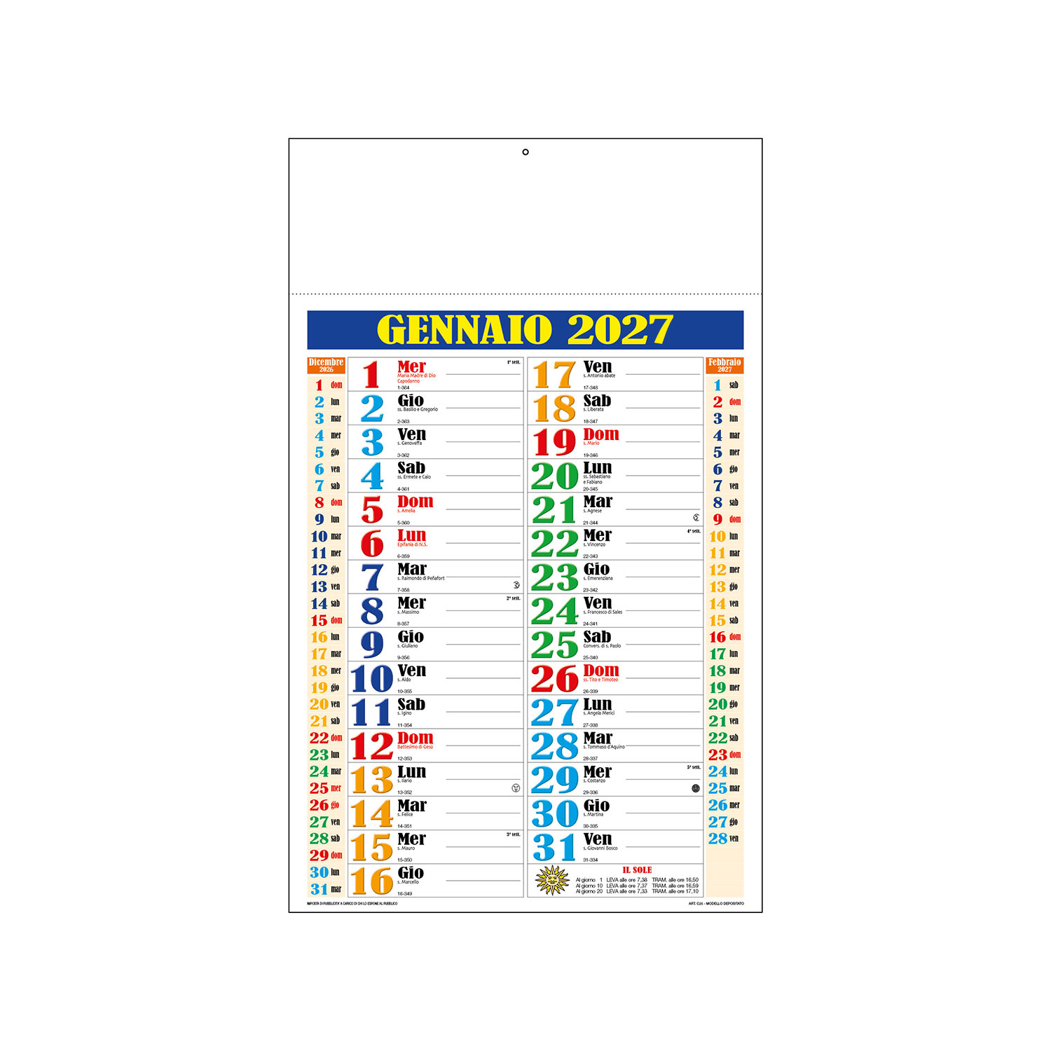 Calendario Olandese 29X47 Linea Multicolor