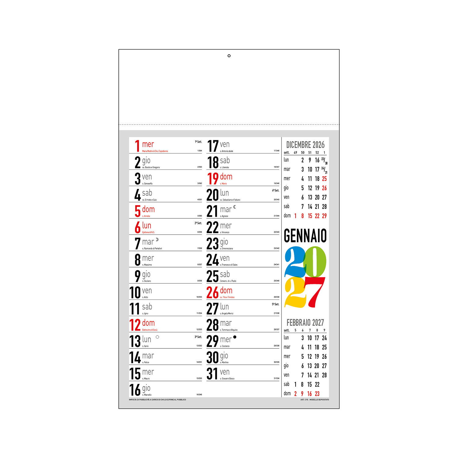 Calendario Olandese 29X47 Linea Light