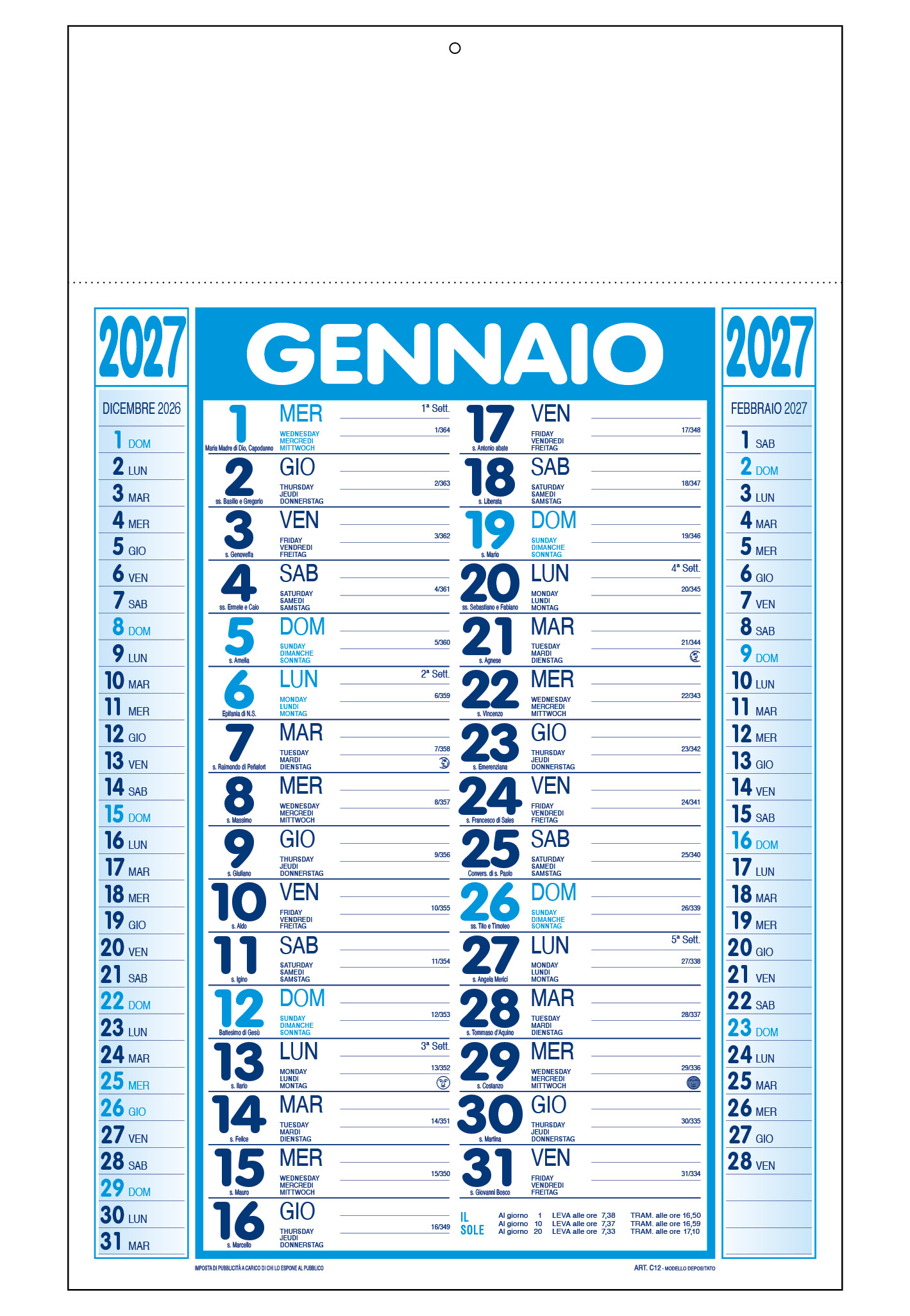 Calendario Olandese 29X47 Linea Classic