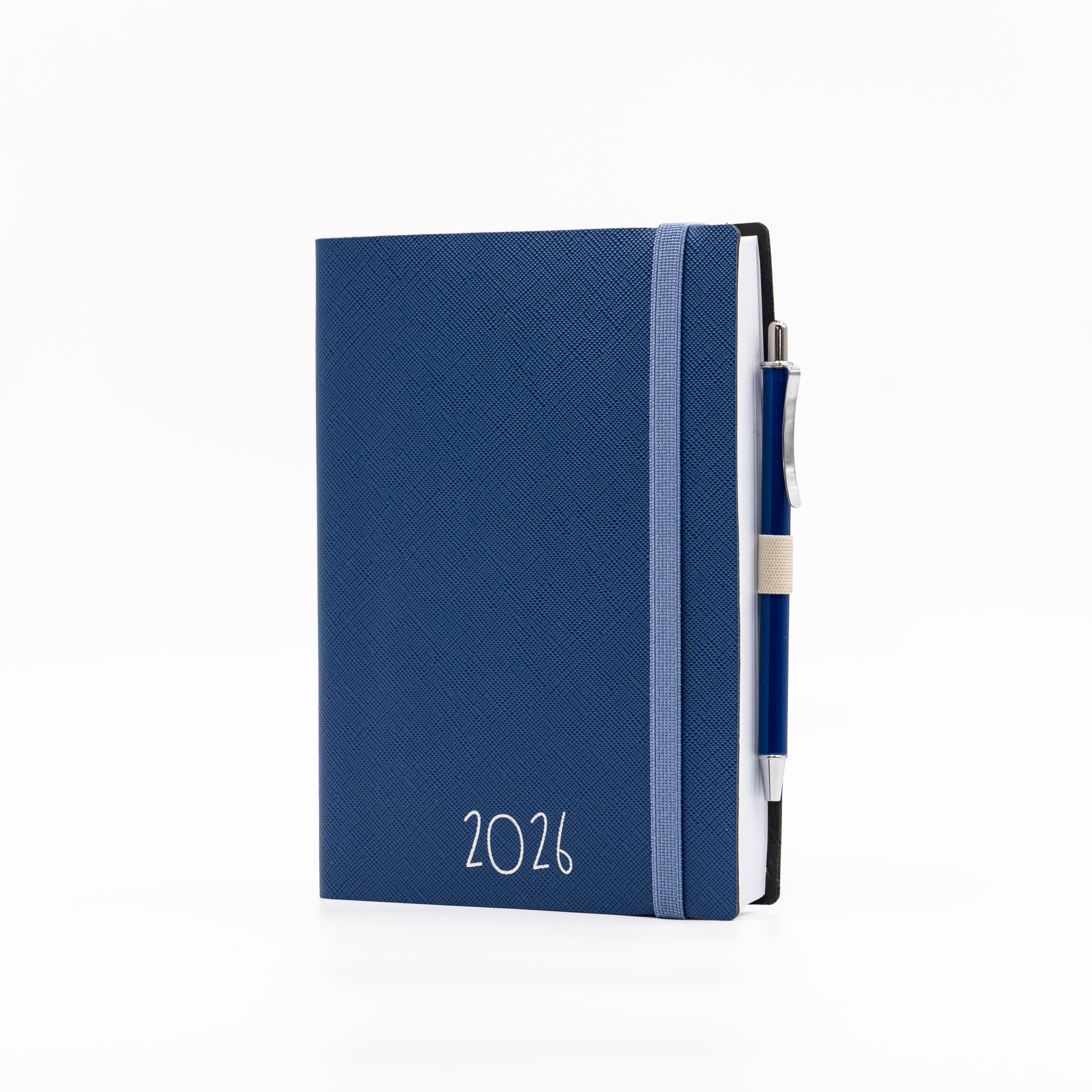 Faux leather daily diary with elastic band and pen