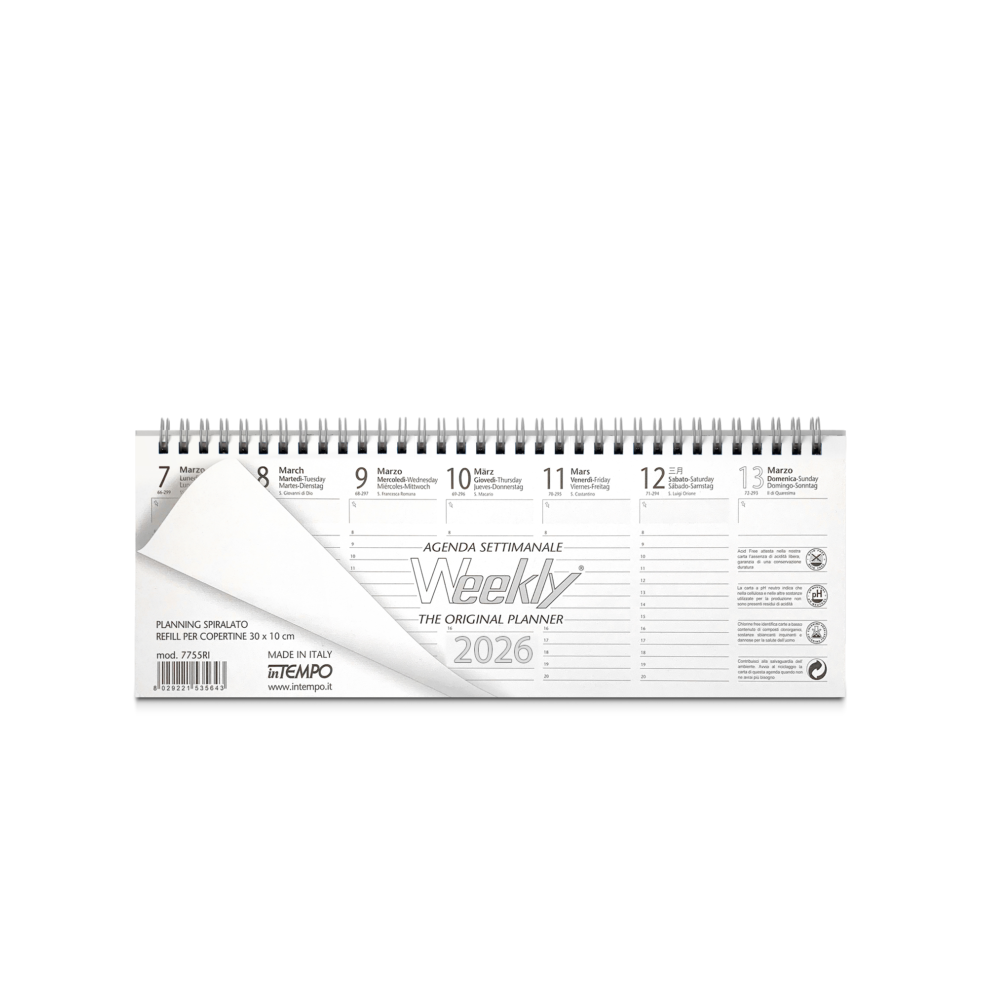 Ricambio Planning Settimanale 30X10 Carta Bianca