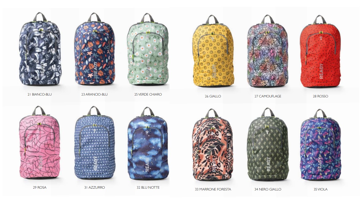 Kit 12 Zaini Daypack Ripiegabili Ready Pattern in Tela Superleggera Colori Assortiti