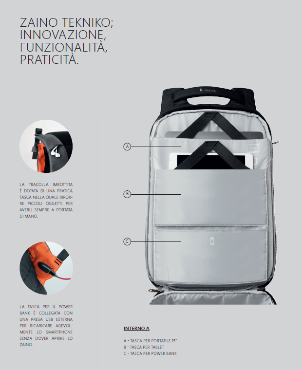 Zaino Tekniko Big con Cavo Antifurto, Chiusura a Combinazione e Porta Usb